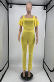 Red Fashion Casual Solid Hollowed Out U Neck Short Sleeve Two Pieces