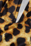 Leopard Print Casual Print Leopard Basic V Neck Short Sleeve Dress