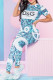 Blue Casual Print Letter O Neck Short Sleeve Two Pieces