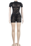 White Sexy Solid Patchwork See-through O Neck Short Sleeve Two Pieces