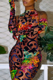 Blue Sexy Print Patchwork O Neck Skinny Jumpsuits