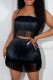 Black Sexy Casual Solid Tassel Patchwork Backless Spaghetti Strap Sleeveless Two Pieces