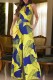 Yellow Casual Print Hollowed Out O Neck Regular Jumpsuits