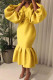Yellow Fashion Sexy Solid Basic V Neck Evening Dress