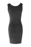 Silver Sexy Solid Hollowed Out V Neck Vest Dress Dresses