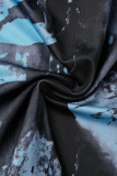 Blue Sexy Print Backless Spaghetti Strap Long Dress Dresses