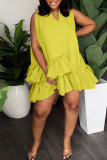 Watermelon Red Casual Sweet Solid Patchwork Flounce With Belt Asymmetrical V Neck A Line Dresses