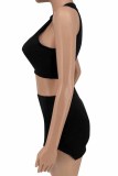 Red Street Print Letter O Neck Sleeveless Two Pieces