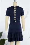 Red Sexy Solid Bandage Patchwork Flounce O Neck A Line Dresses