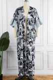Grey Casual Camouflage Print Patchwork Outerwear