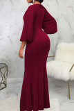 Blue Elegant Solid Patchwork Asymmetrical Collar Evening Dress Dresses