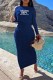 Blue Street Print Letter O Neck Long Sleeve Two Pieces
