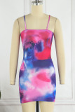 Blue Sexy Casual Print Backless Spaghetti Strap Sleeveless Dress Dresses