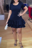 Red Sexy Solid Bandage Patchwork Flounce O Neck A Line Dresses