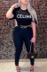 Black Casual Print Patchwork Letter O Neck Short Sleeve Two Pieces