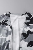 Grey Casual Camouflage Print Patchwork Outerwear