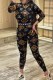 Black Casual Street Print Letter Zipper Collar Long Sleeve Two Pieces