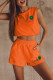 Orange Casual Print Basic O Neck Sleeveless Two Pieces
