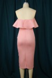 Pink Sexy Solid Patchwork Backless Strapless One Step Skirt Dresses