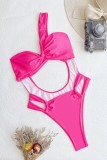 Rose Red Sexy Solid Hollowed Out Backless Swimwears (With Paddings)