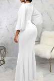 Blue Elegant Solid Patchwork Asymmetrical Collar Evening Dress Dresses