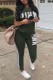 Army Green Casual Sportswear Letter Print Patchwork O Neck Short Sleeve Two Pieces