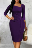 Purple Elegant Solid Patchwork Asymmetrical Collar One Step Skirt Dresses