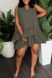 Watermelon Red Casual Sweet Solid Patchwork Flounce With Belt Asymmetrical V Neck A Line Dresses