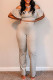Grey Fashion Casual Solid Hollowed Out U Neck Short Sleeve Two Pieces