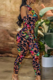 Blue Sexy Print Patchwork O Neck Skinny Jumpsuits