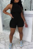Coffee Sexy Casual Solid Backless Halter Skinny Romper