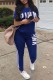 Blue Casual Sportswear Letter Print Patchwork O Neck Short Sleeve Two Pieces