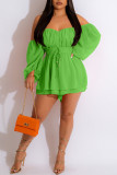 Yellow Elegant Solid Patchwork Off the Shoulder Straight Rompers