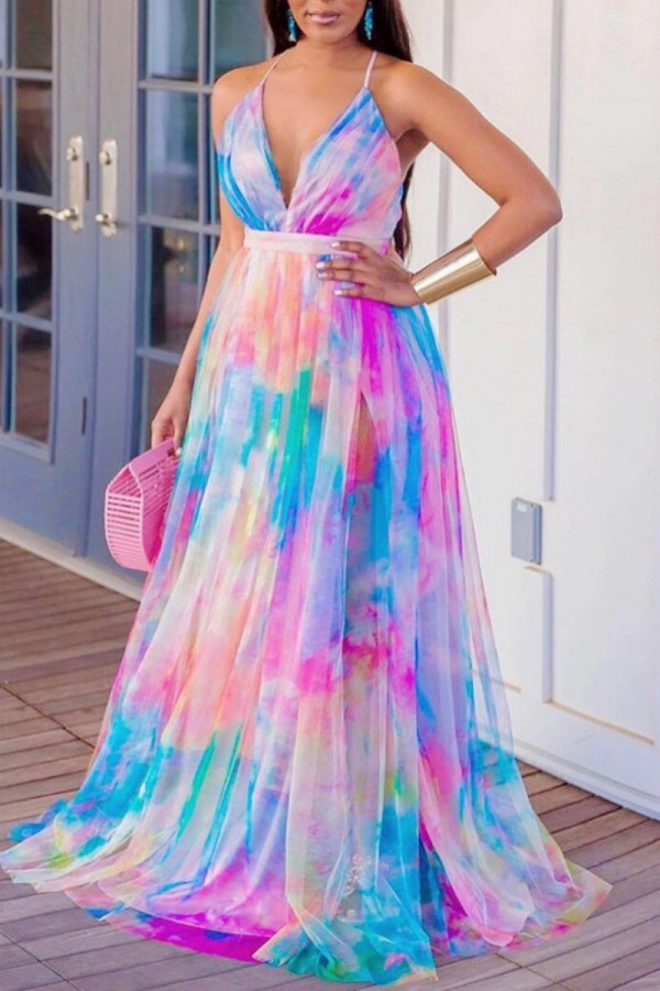 Colour Sexy Solid Backless V Neck Long Dress Dresses