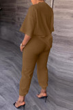 Blue Casual Solid Ripped Patchwork O Neck Half Sleeve Two Pieces