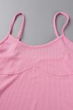 Pink Sexy Solid Patchwork Spaghetti Strap One Step Skirt Dresses