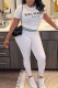 White Sexy Print Letter O Neck Short Sleeve Two Pieces