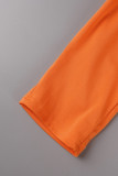 Orange Casual Letter Print V Neck Short Sleeve Two Pieces