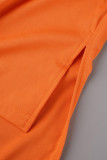 Orange Casual Letter Print V Neck Short Sleeve Two Pieces