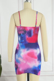 Blue Sexy Casual Print Backless Spaghetti Strap Sleeveless Dress Dresses