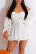 White Elegant Solid Patchwork Off the Shoulder Straight Rompers
