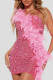 Pink Sexy Solid Patchwork Feathers Hot Drill Spaghetti Strap Sling Dress Dresses