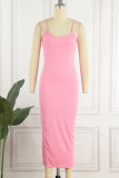 Pink Sexy Solid Patchwork Spaghetti Strap One Step Skirt Dresses