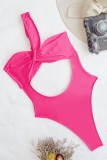 Rose Red Sexy Solid Hollowed Out Backless Swimwears (With Paddings)