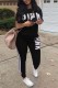 Black Casual Sportswear Letter Print Patchwork O Neck Short Sleeve Two Pieces