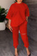 Red Casual Solid Ripped Patchwork O Neck Half Sleeve Two Pieces
