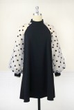 Black Casual Dot Patchwork O Neck A Line Dresses