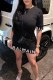 Black Street Print Letter O Neck One Step Skirt Dresses