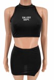 Red Street Print Letter O Neck Sleeveless Two Pieces