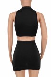 Red Street Print Letter O Neck Sleeveless Two Pieces